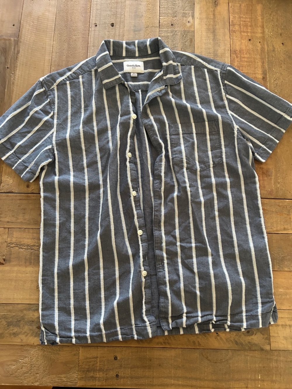 Goodfellow & Co Blue and White Vertical Stripe Short Sleeve Button-Up Shirt